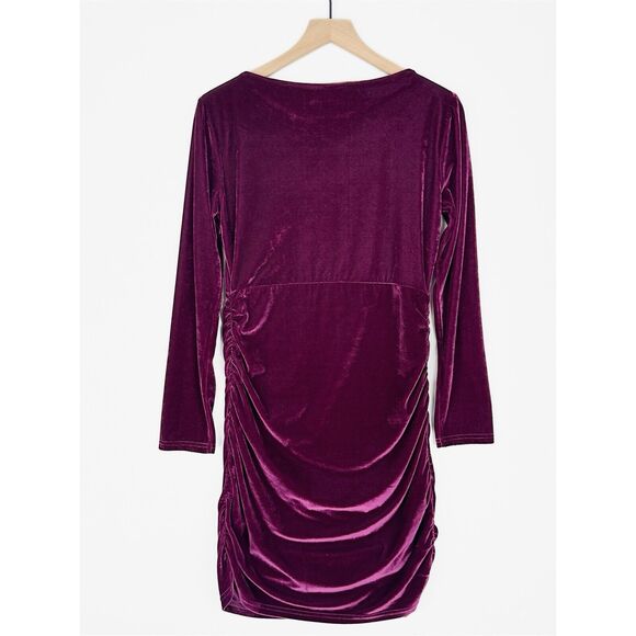 Lulus Dress Womens Large Purple Velvet Ruched Bodycon Fitted Holiday Event Party - Picture 2 of 16